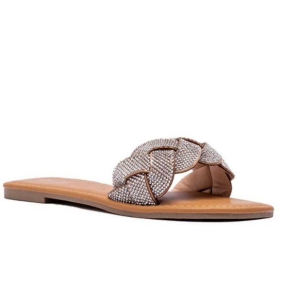 !! NEW !! Embellished Slides Sandals in Tan - Picture 2 of 5